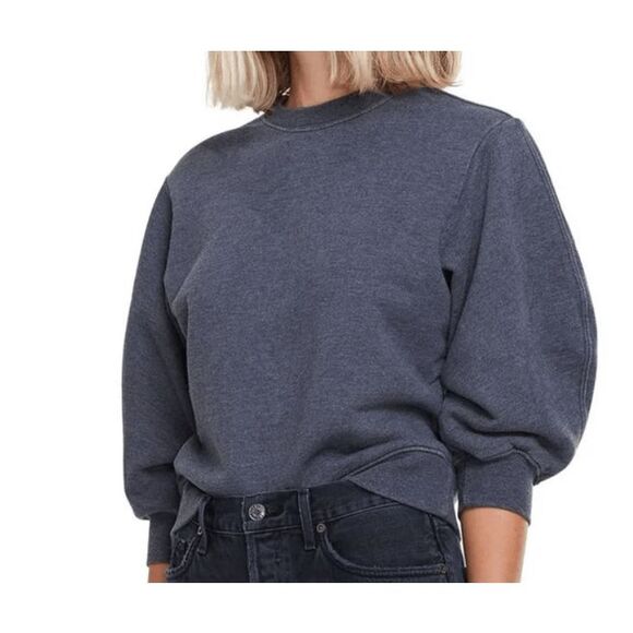 NEW! Agolde Thora 3/4 Sleeve Sweatshirt Heathered Graphite Gray Oversized XS - Picture 1 of 12